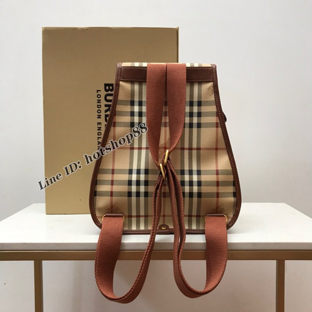 Burberry專櫃新款女士後背包書包 巴寶莉中古格紋面雙肩包 yxb1007